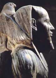 Pharoah with Horus the falcon god, Egypt, Karnak, Gurdjieff, Ouspensky